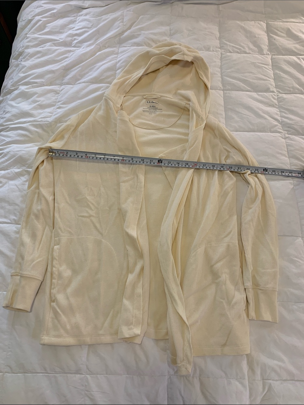L.L. Bean Women's Cream Hooded Open Cardigan